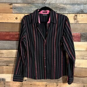 New York & Company Stretch Black And Pink Button Down Size Large